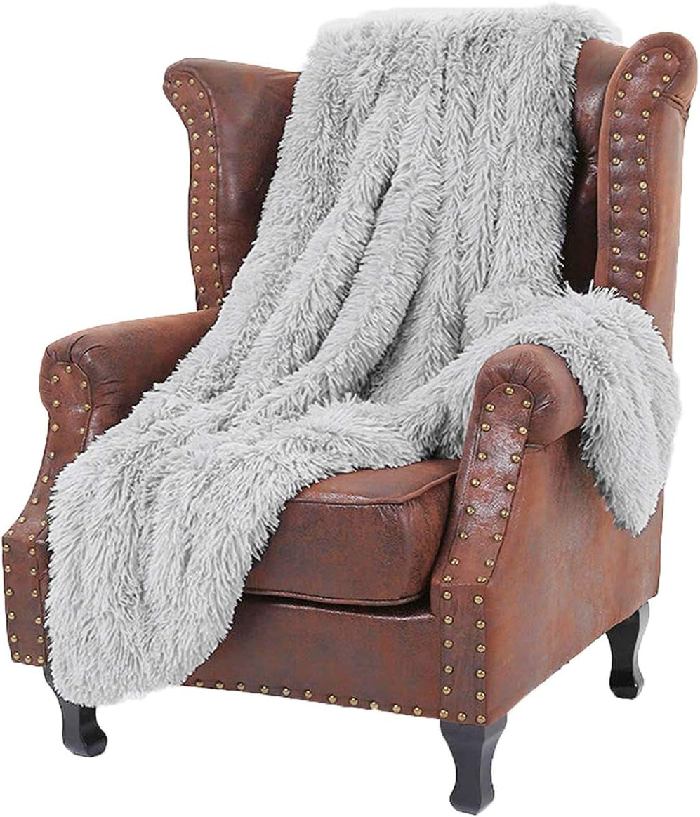 Super Soft Shaggy Faux Fur Throw Blanket, Plush Fuzzy Sherpa Throw Blanket for Couch, Cozy Fluffy Light Grey Blankets for Bed Chair Sofa, 60'' X 80''