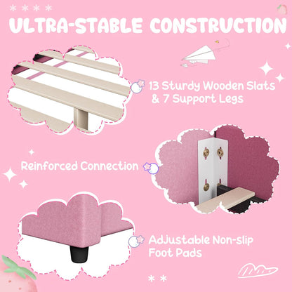 Twin Bed Frames for Kids, Toddler Wooden Twin Bed Platform W/Headboard & Slat Base, No Box Spring Needed, Children Bedroom Furniture for Boys Girls, Fits Standard Twin Mattress, Strawberry