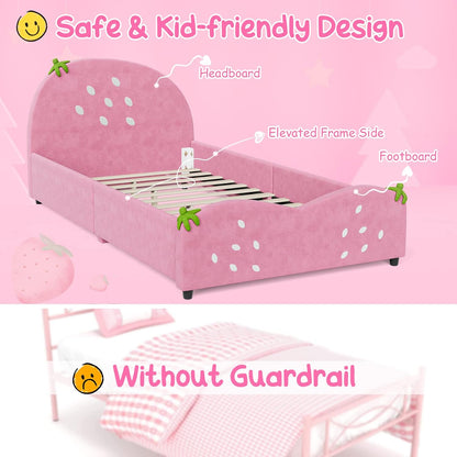 Twin Bed Frames for Kids, Toddler Wooden Twin Bed Platform W/Headboard & Slat Base, No Box Spring Needed, Children Bedroom Furniture for Boys Girls, Fits Standard Twin Mattress, Strawberry
