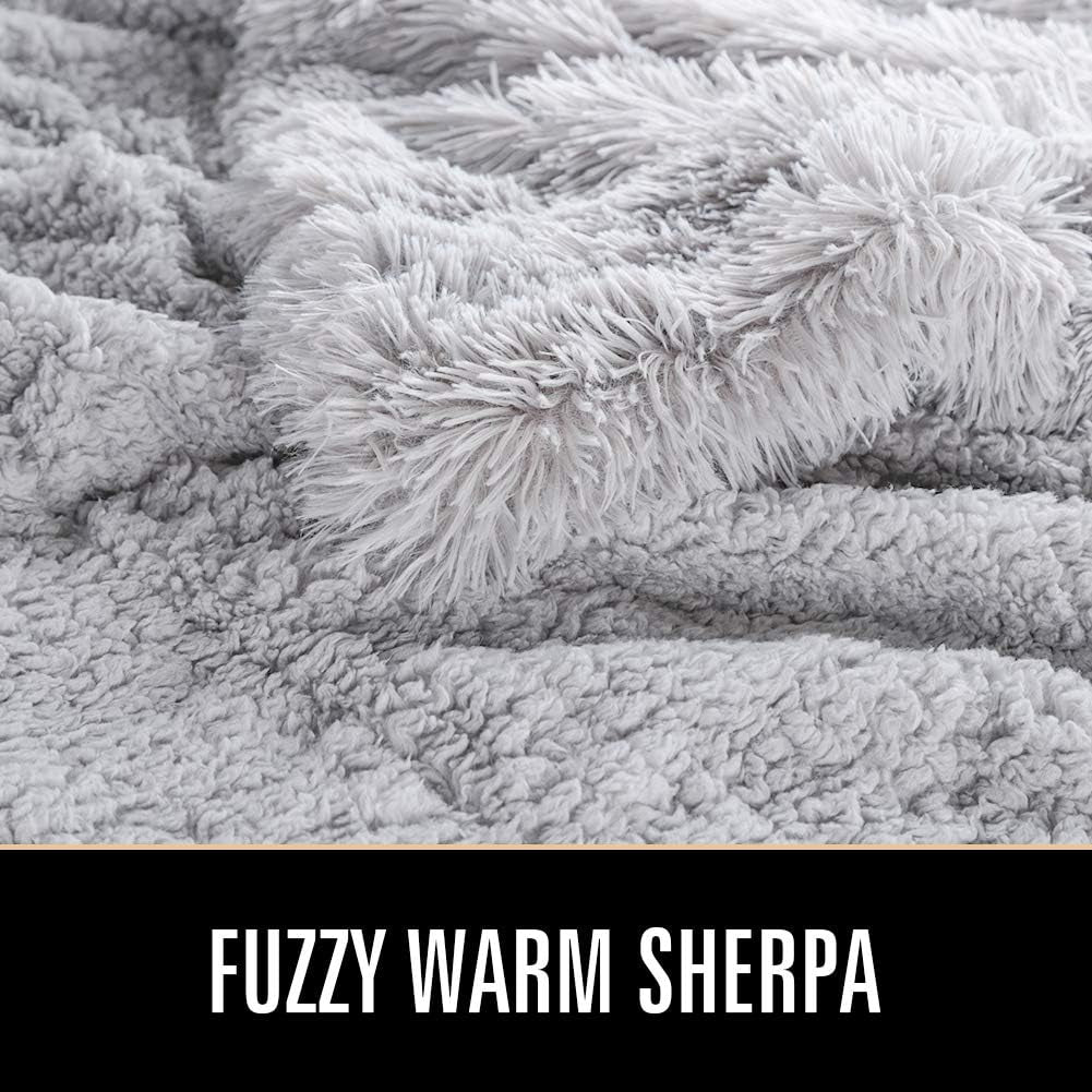 Super Soft Shaggy Faux Fur Throw Blanket, Plush Fuzzy Sherpa Throw Blanket for Couch, Cozy Fluffy Light Grey Blankets for Bed Chair Sofa, 60'' X 80''