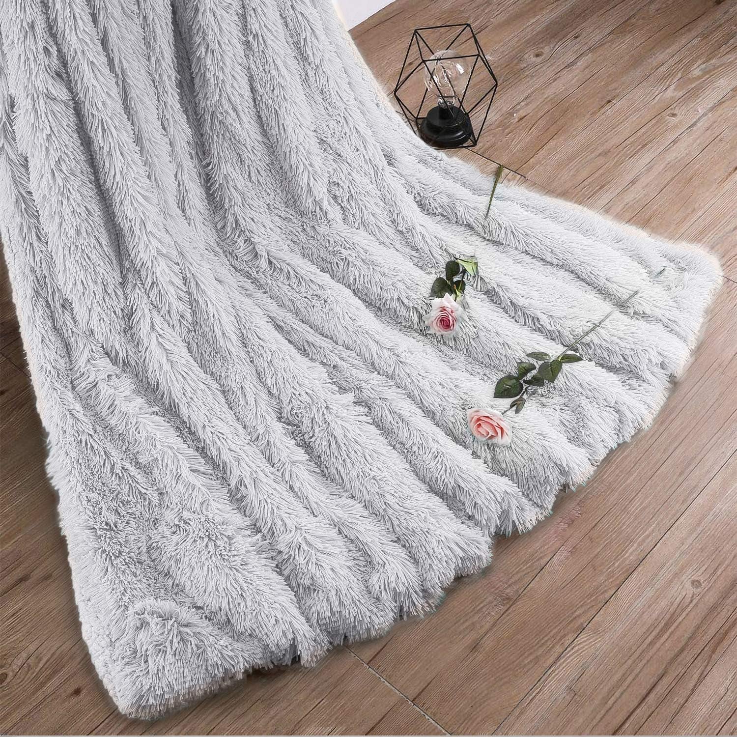 Super Soft Shaggy Faux Fur Throw Blanket, Plush Fuzzy Sherpa Throw Blanket for Couch, Cozy Fluffy Light Grey Blankets for Bed Chair Sofa, 60'' X 80''