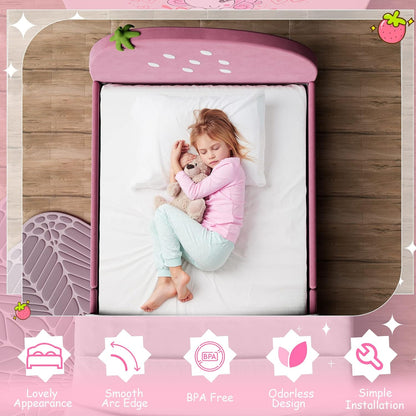 Twin Bed Frames for Kids, Toddler Wooden Twin Bed Platform W/Headboard & Slat Base, No Box Spring Needed, Children Bedroom Furniture for Boys Girls, Fits Standard Twin Mattress, Strawberry